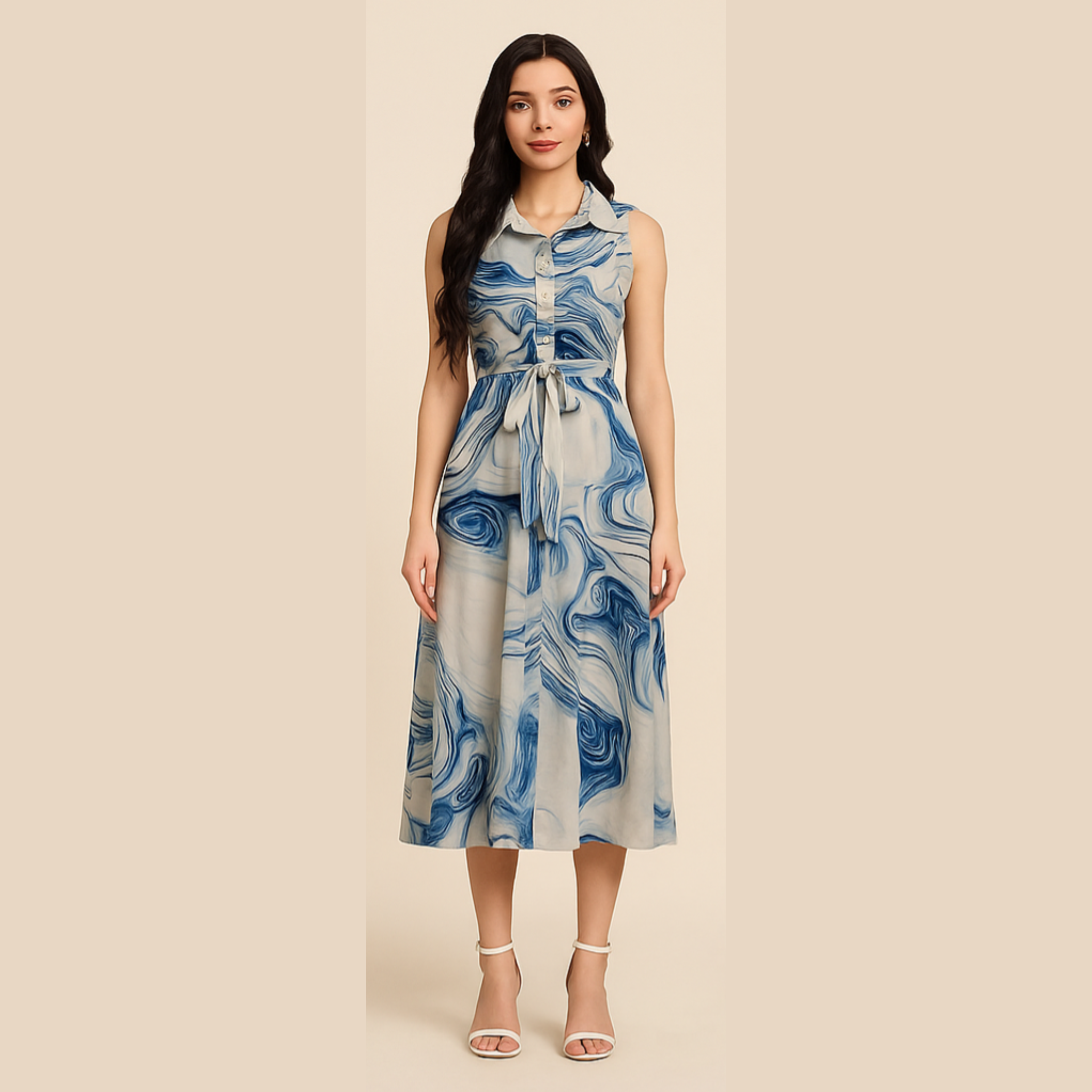 MARBLE PRINT DRESS WITH SHIRT COLLAR