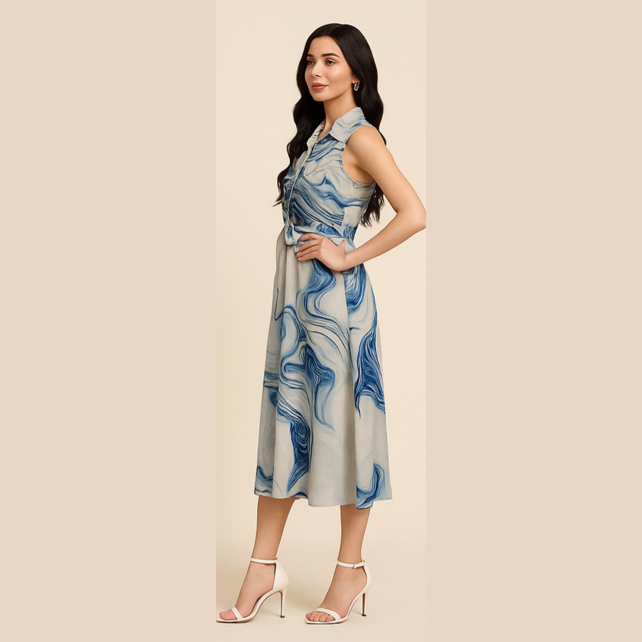 MARBLE PRINT DRESS WITH SHIRT COLLAR