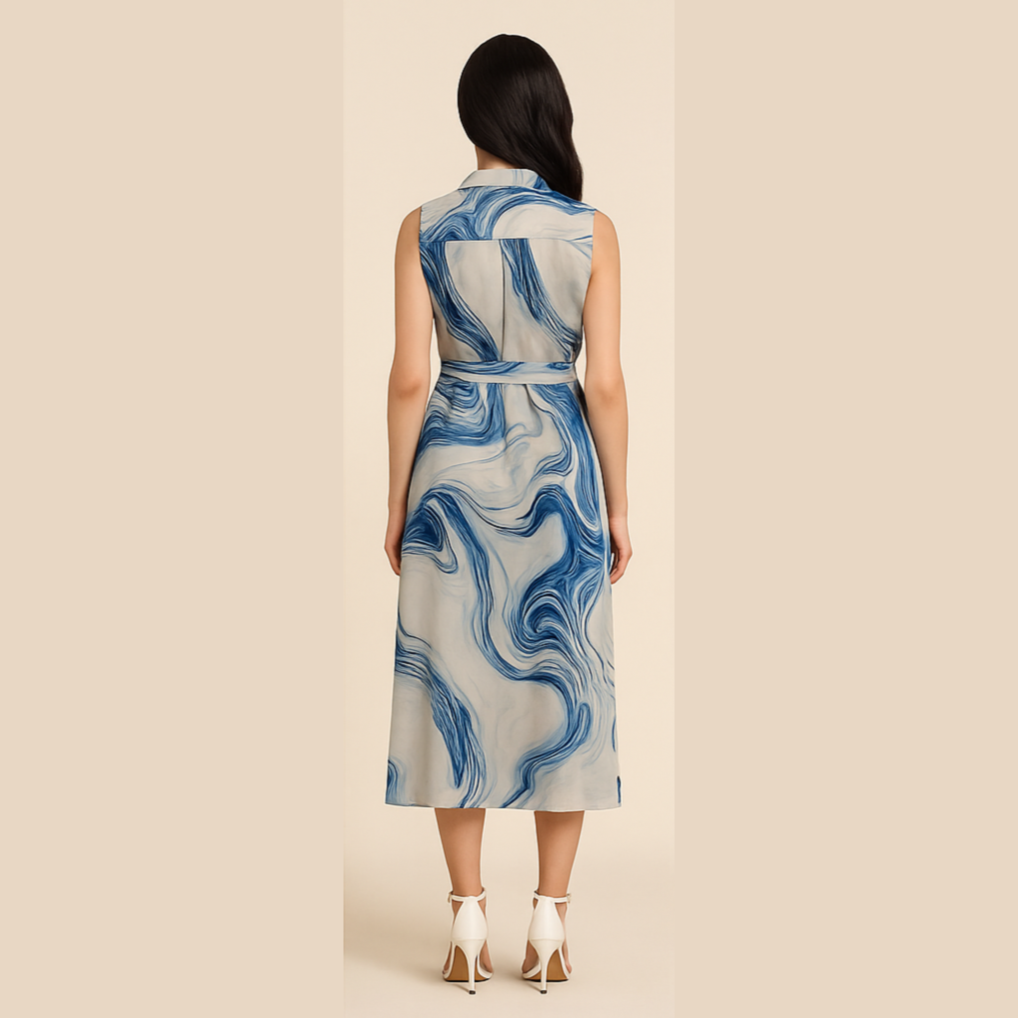 MARBLE PRINT DRESS WITH SHIRT COLLAR