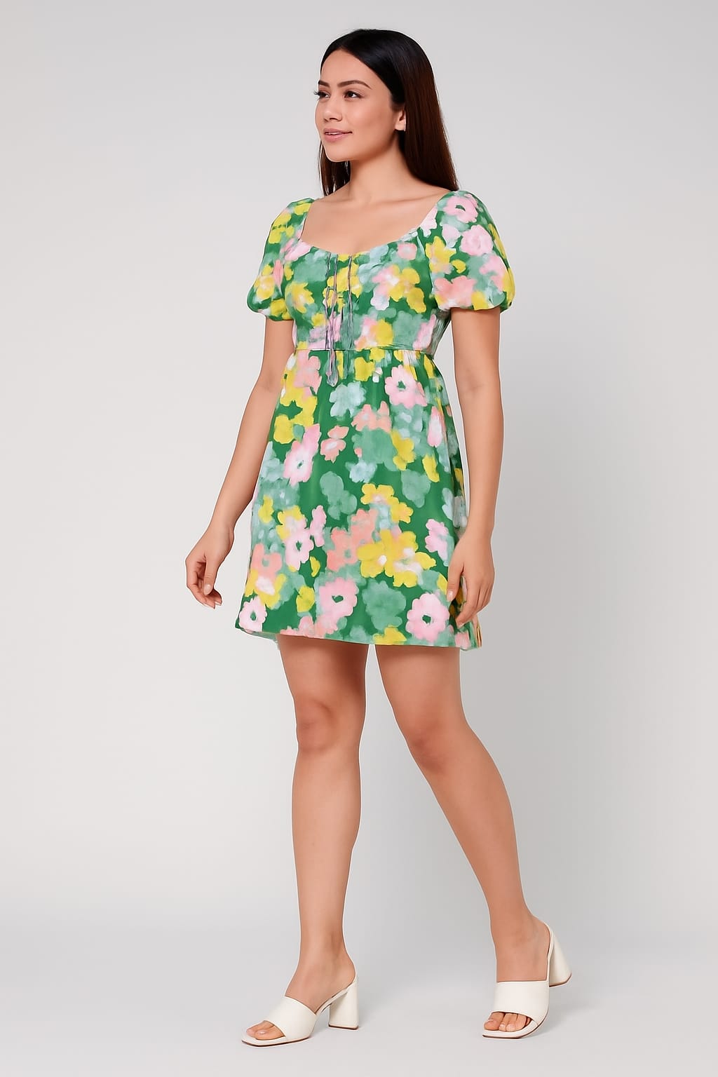 Green Floral Short Dress
