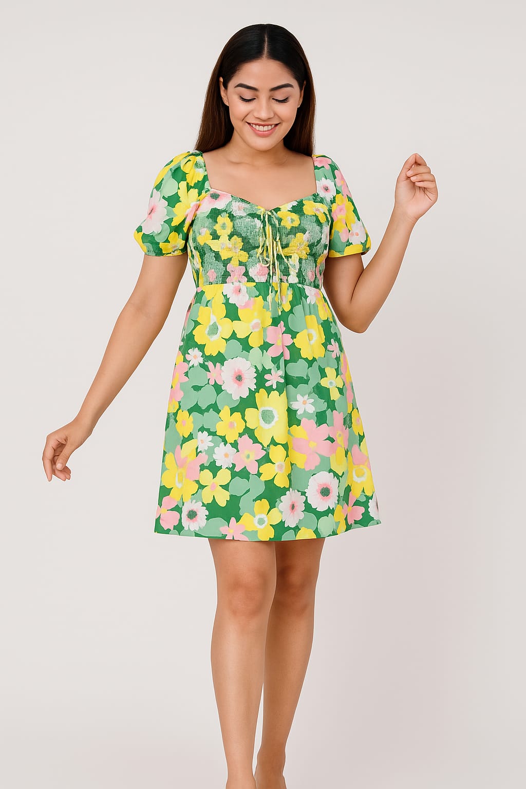 Green Floral Short Dress