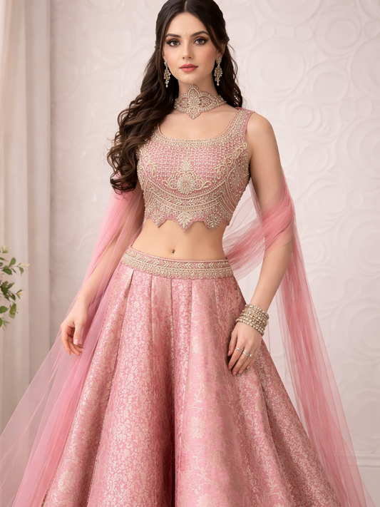 Designer Pink Embroidered Bridal Lehenga Choli with Dupatta | Wedding & Reception Wear
