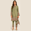 Green Embroidered Tissue Set with Potli Bag