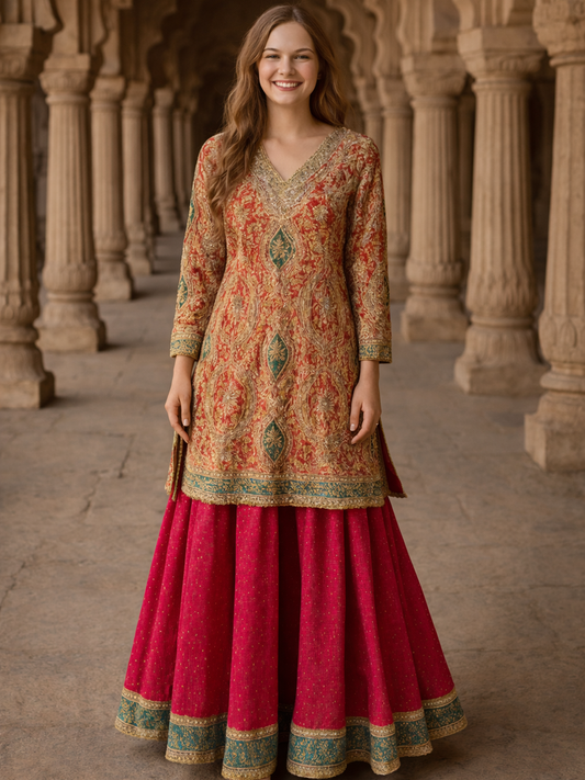 Designer Bridal Wear Heavy Embroidered Kurti with Heavy Flared Palazzo Set | Traditional Indian Wedding & Festive Ethnic Wear for Women