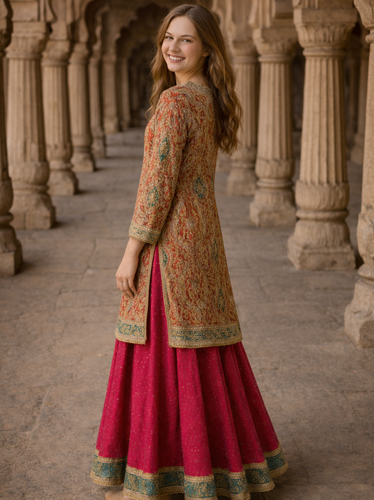 Designer Bridal Wear Heavy Embroidered Kurti with Heavy Flared Palazzo Set | Traditional Indian Wedding & Festive Ethnic Wear for Women