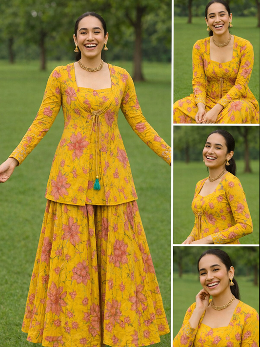 Designer Floral Print Ethnic Wear with Inner & Heavy Palazzo Set