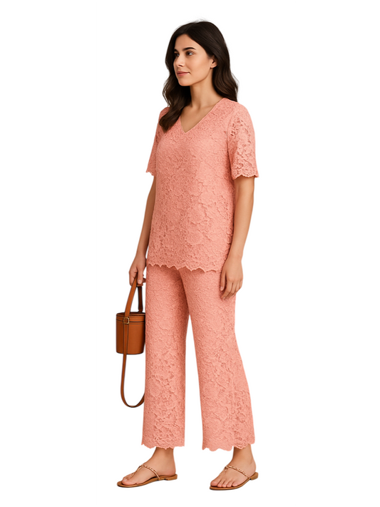 Peach Color Co-Ord Set for Women | Stylish Top & Pant Set for Casual & Party Wear