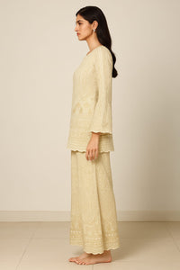 Ivory Pearl Hand-Embroidered Sharara Set