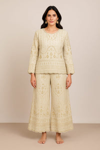 Ivory Pearl Hand-Embroidered Sharara Set