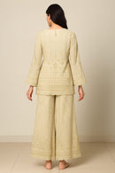 Ivory Pearl Hand-Embroidered Sharara Set