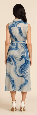 Marble Print Dress with Shirt Collar