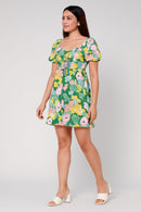 Green Floral Short Dress